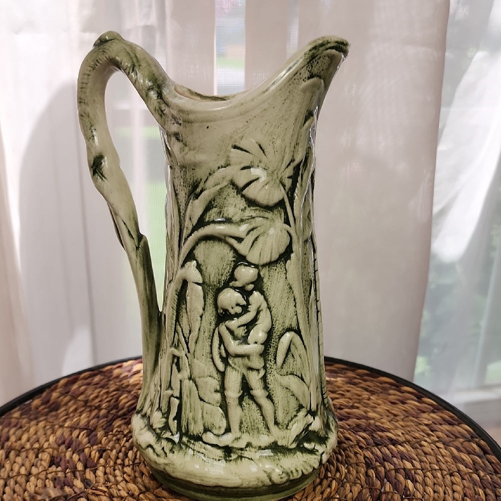 Vintage Greenwear Paul And Virginia Palms Parian Ceramic Art Vase